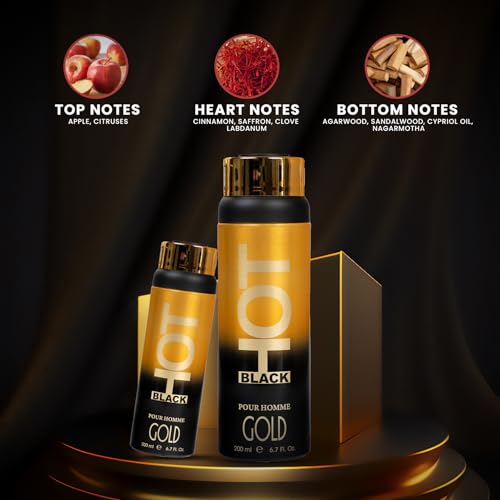 Image of BERNARD DIMITRI HOT BLACK GOLD Deodorant Spray for Men - 200 ML Each| Pack of 2 | Spicy Fragrance | For Daily Use Deo | Fresh Long-Lasting Smell | Idle Gift for Brother, Friend and Loved Once