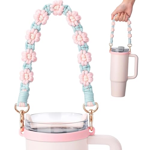 Image of Water Bottle Handle Strap for Stanley Cup, Owala and Most 12-40oz Bottles | Handle Strap for Hydro Flask, for HydroJug, Easy To Carry, Boho Hand-Woven, for Commutes, Outdoor Use