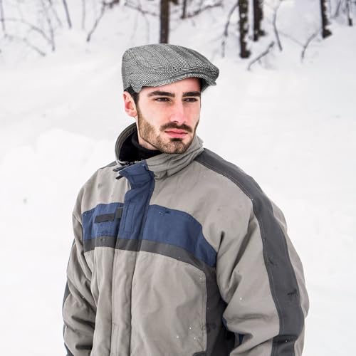 Image of Newcotte Newsboy Cap for Men Classic Herringbone Tweed Flat Cap Irish Beret Hat for Cabbie Driving Hunting