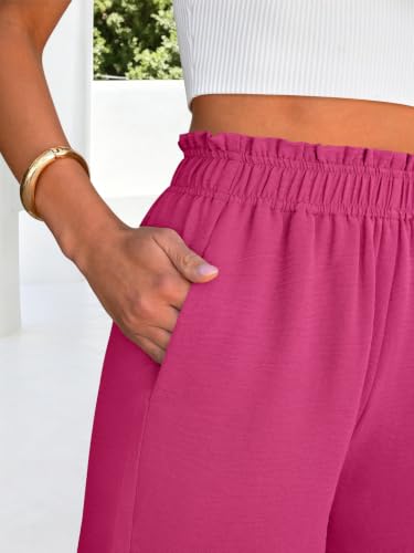 Image of ANRABESS Womens Wide Leg Cropped Palazzo Pants | Lightweight Breathable Elastic High Waisted Pants, Beach Vacation Flowy, Lounge & Casual Summer Trousers with Pockets