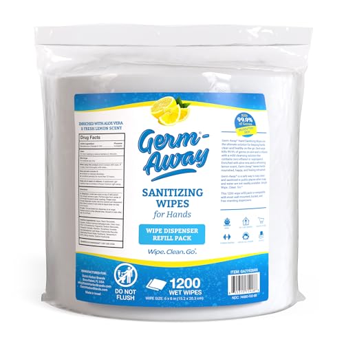BZK Hand Sanitizing Wipes Refill Roll, 1200 Count – Antibacterial Hand Wipes with Aloe Vera for Commercial Dispensers, Gyms, Fitness Centers, Offices &amp; Facilities, Lemon Scent