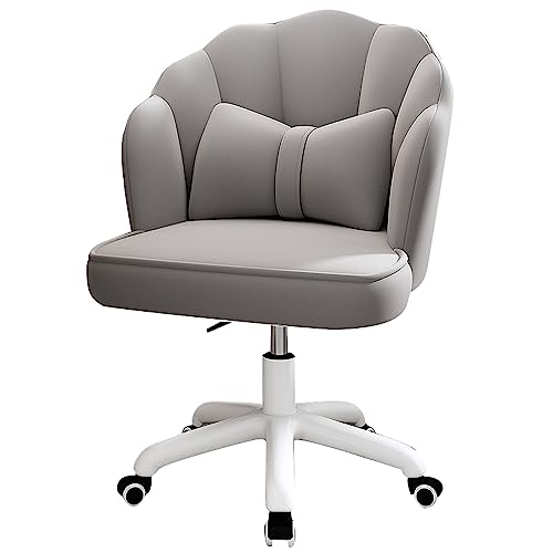 Silla ergonómica giratoria de 360° con pétalos de flores, elegante silla de tocador y oficina para el hogar, sala de estar, dormitorio, escritorio ejecutivo, color gris