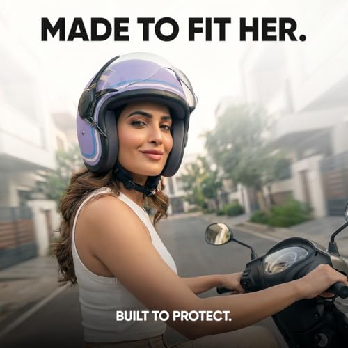 Image of TVS MissFit Women's Open Face Helmet | Lightweight Shell | Pastel Colors Designed Exclusively for Women | Extreme Comfort Fit for Girls | Clear Visor | DOT & ISI Certified