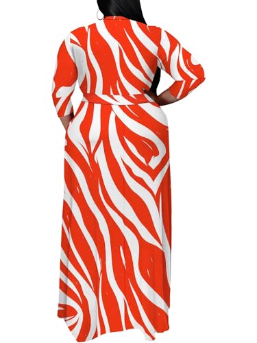 Image of SUZONANA Plus Size Maxi Dresses for Curcy Women Casual Loose 3 /4 Sleeve Long Dress with Belt