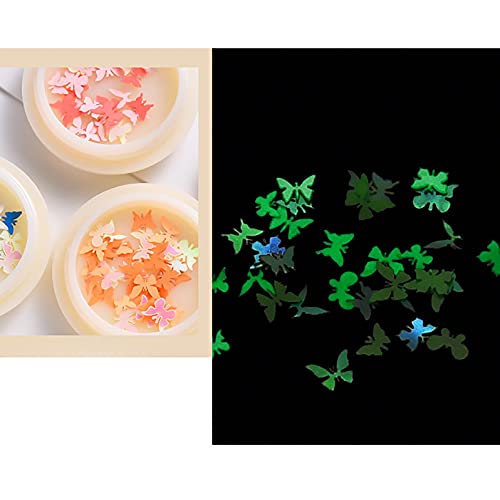 YUECI Luminous NAIL PAILLETTEN Glow In The Dark Schmetterling Runde DIY Nagelschmuck Nail Art Nail Sticker Glitzer Make… – Bild 4