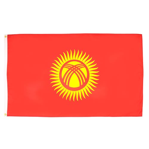 Image of AZ FLAG - Kyrgyzstan Flag - 2x3 Ft - 100D Polyester Kyrgystani Banner with Two Metal Grommets - Fade Resistant - Vivid Colors - 2' x 3' Feet - 90x60 Cm