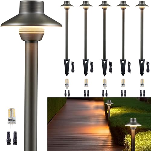 Gardenreet Outdoor Path Lights Brass, LED Landscape Pathway Light, Low Voltage Driveway Lamp...