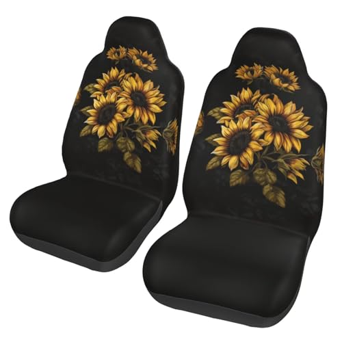 MAGIFUN Sunflower Car Seat Covers Yellow Flower Automotive Vehicle Seat Cover Vintage Rustic Floral Universal Seat Cover for Sedan SUV Truck Black Car Accessories Bucket Seat Cushion