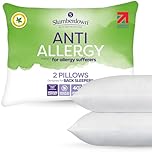 Slumberdown Anti Allergy Pillows 2 Pack - Allergy UK Approved Medium Support Back Sleeper Pillows for Allergy Sufferers | Anti Bacterial Cover, UK-Made & Washable (48 x 74cm)