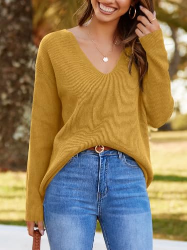 Image of Imily Bela Womens Oversized Deep V Neck Sweaters Sexy Long Sleeve Tunic Sweater Knitted Dressy Pullover Jumper