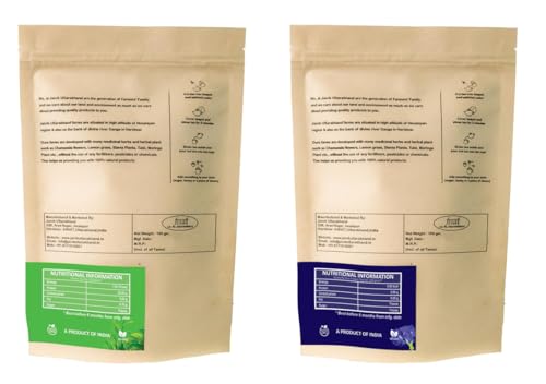 Image of Jaivik Uttarakhand - Green Tea, Butterfly Pea Tea (100g each), Unique Blend Crafted Loose Leaf For Chai Lovers Across India, Combo (Pack Of 2)
