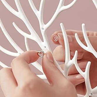 Jewelry Display Stand with Aluminum Alloy Handle, Tree Tower Rack Hanging Organizer Ring Earring Necklace Bracelet, Deer Antler Tree Stand with Storage Drawer and Tray