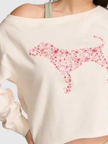 Victoria's Secret PINK Women's Fleece Off The Shoulder Sweatshirt, Winter White, (S) - image 3