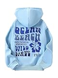 COZYEASE Girl's Floral Graphic Hoodie Long Sleeve Hooded Neck Sweatshirt Pullovers with Pocket Blue 9Y