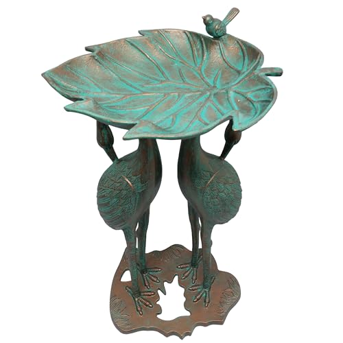 Image of Oakland Living Cast Aluminum 30-in Twin Crane Copper Patina Bird Bath with Leaf Bowl