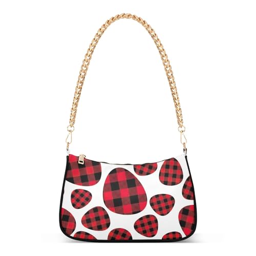 Red Black Buffalo Plaid White Clutch Handbags Womens Aesthetic Shoulder Bag Zipper Small Hobo Purse with Chain Strap