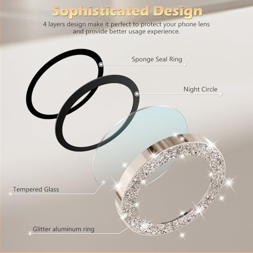 Image of imluckies for 16 Pro - 16 Pro Max Camera Lens Protector, AR+AF Tempered Glass, 9H Ultra-Tough Metal Individual Lens Cover, HD Clear Camera Accessories - Glitter Gold