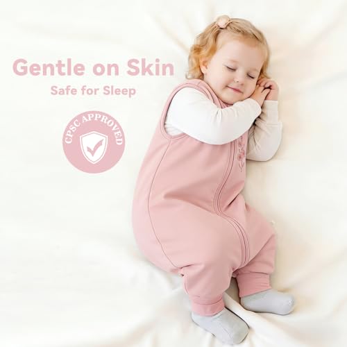 Image of Chilsuessy Toddler Sleep Sack with Feet 6-18 Months, 1.0 TOG Cotton Baby Wearable Blanket with Legs, Sleep Bag Walker with 2-Way Zipper, Pink