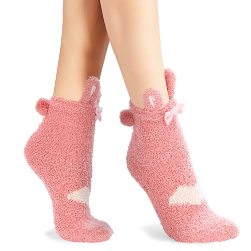 Image of Violet Mist Women Funny Fuzzy Bunny Socks Cute Rabbit Fluffy Non-slip Grip Socks Warm Slipper Sock Easter Gifts Girls