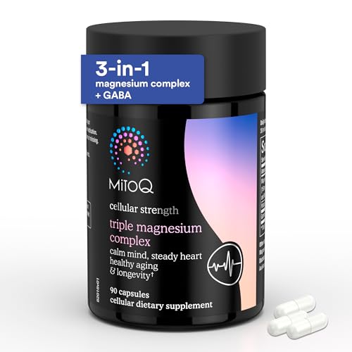 MitoQ Triple Magnesium Complex - Magnesium Glycinate Taurinate and Oxide with GABA for Heart Health Stress Management and Deeper Sleep - High Absorption Relaxation Supplement (90 Capsules)