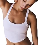 Free People Dupe Tops Ribbed Tank Tops for Women Workout Crop Tops White Racerback Going Out Tops for Woman, XS/S