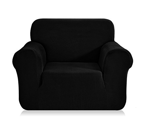 E EBETA Funda de sofá, Tejido Jacquard de poliéster y Elastano, Funda de Clic-clac elástica Cubiertas de sofá de 1 Plaza (Negro, 85-115 cm)