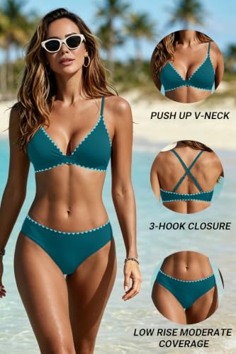 Image of Yonique Womens Push Up Bikini Set - Two Piece Swimsuit V Neck Crisscross Back Bathing Suit 2025 Swimwear