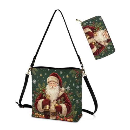 Image of HUGS IDEA Leather Purses and Handbag for Women Bucket Bag with Wrist Wallet 2 Packs