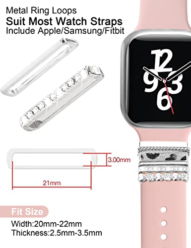 Jr.dm 13 Pieces Silver Watch Band Charms With 10-Pcs Decorative Rings Loops & 3-Pcs Classic Clasp, Compatible With Apple Watch 38Mm 40Mm 41Mm 42Mm 44Mm 45Mm Metal Diamond Sliding Strap Accessories For Iwatch Series 8 7 6 5 4 3 2 1 (No Watch Band) #TOP3