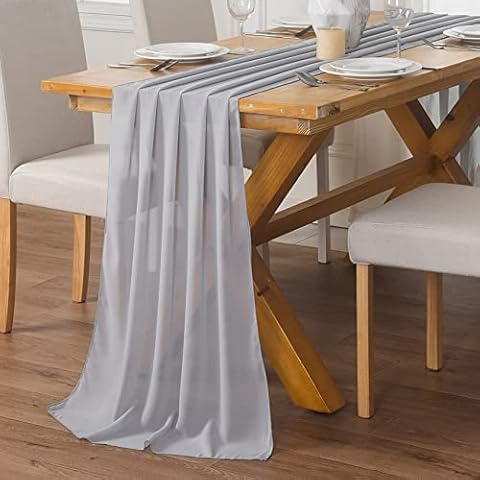 6 Pack Grey Chiffon Table Runner 10ft Sheer Table Runner Tulle Table Runner 29x120 Inches Romantic Table Runner for Wedding Table Decorations Cover