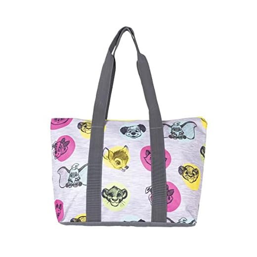 Bolsa de Playa de Personajes Disney - Cierre de Cremallera - 47 x 33 x 15 cm - Bolsa de Tela con Asas Largas - Diseño Impreso en Loneta - Producto Original Diseñado en España