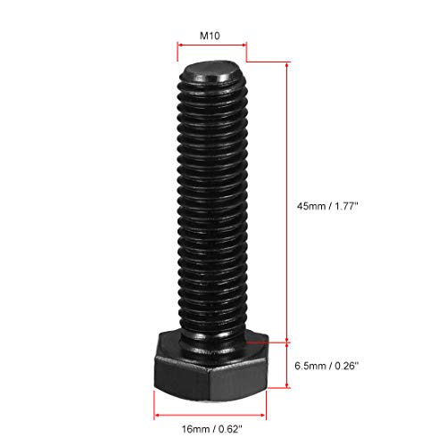 Image of uxcell M10x45mm Hex Head Screw Bolts Fastener Grade 8.8 Carbon Steel Black 8pcs