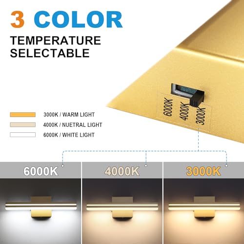 Image of SineRise LED Modern Bathroom Vanity Light Fixtures (16-Inch, 3000K /4000K /6000K, Dimmable), Gold Modern Acrylic Bathroom Wall Lighting Fixtures Over Mirror