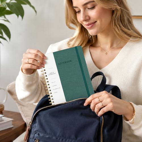 Image of Spiral Notebook - 7.24 inch x 10 inch College Ruled Journal with Inner Pockets and 180 Pages, PU Leather Cover Business Journal, Twin-Wire Binding Notebook Perfect for Office & Home School Supplies Green