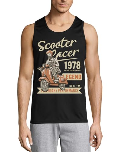 Camiseta transpirable Scooter Racer 1978 de algodón negro con sisa amplia masculina