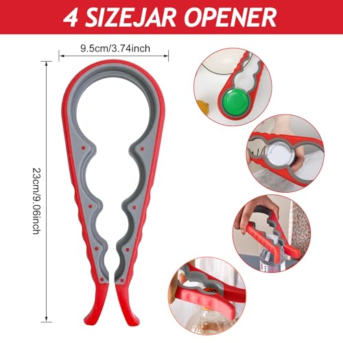 Image of 4 in 1 Jar Opener Multi-Function Bottle Opener Non Slip Remover Tool for Seniors with Arthritis and Anyone with Low Strength(Red Grey)