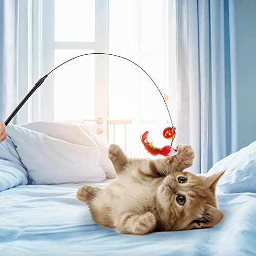 Pietypet Cat Toys Kitten Toys, 2 Packs Interactive Cat Toy With Super Suction Cup, 14 Pcs Replacements Feathers Balls Mice, 2 Packs Wand Hanging Door Flying Cat Toys For Indoor Cats, Cat Spring Toy #TOP2