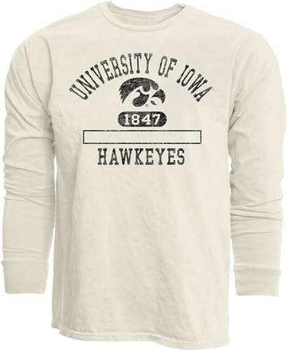 Iowa Hawkeyes NCAA Officially Licensed Long Sleeve T-Shirt Ivory Dyed Ringspun, Large