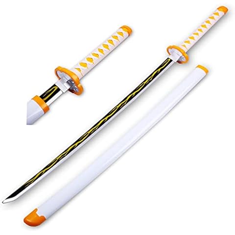 Vendics Agatsuma Zenitsu Katana Sword Wood 41″ Demon Slayer Sword Wooden Sword Samurai Sword Toy Abs Sword Sheath for Anime Lovers Halloween Cosplay Props Birthday Cover