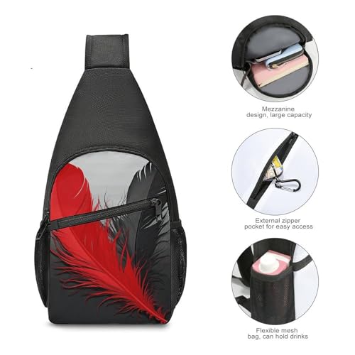 Mochila de hombro ligera rojo y negro para senderismo miniatura 5