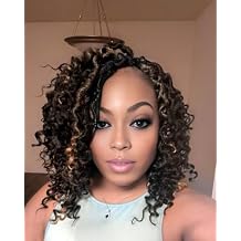 Goddess Locs Crochet Hair 12 Inch Crochet Hair For Black Women Pre Looped 12 Packs Boho Crochet Locs with Curly Ends Pure Black + Ombre Brown