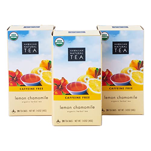 Hawaiian Natural Tea Organic Lemon Chamomile Herbal Tea Bags, 60 Count