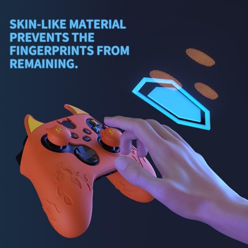 PlayVital Controller Ochronny Skóra do Xbox Series X/S Cute Demon Protective Case do Xbox Core Antypoślizgowa Silikonowa Osłona z Nakładkami Kciuki & Naklejka Pokrywy Baterii-Spalony Pomarańczowy