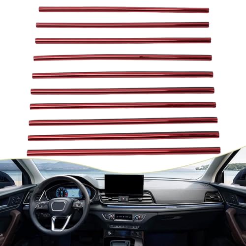 Valixirant Juego de 10 tiras de decoración de aire acondicionado para interior de coche, ajuste de salida de acondicionador de PVC, corte a medida (20 cm por tira), rojo/azul/plateado/verde (rojo)