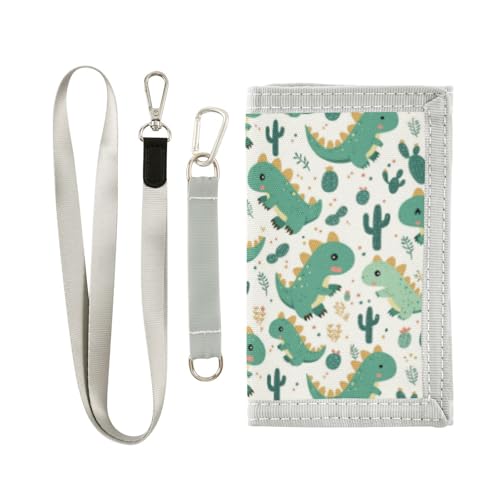 Wusikd Cute Dinosaur Kids Wallet for Boys Girls Leaves Toddler Trifold Wallet Novelty Wallet for Teens Women Men