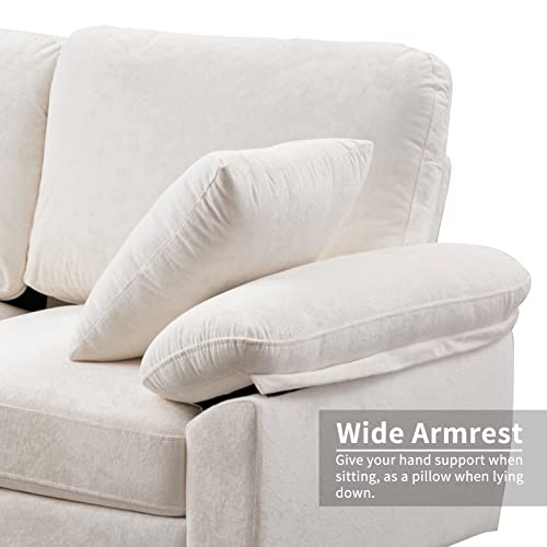 KIVENJAJA U-Shaped Sectional Sofa Couch, Modern Velvet L-Shaped Couch Set with Chaise Lounge, Ottoman and Pillows for Living Room Office Apartment, 114 inches (White) - Thumbnail 4