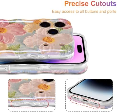 EYZUTAK Case for iPhone 17 Pro Max, Colorful Retro Oil Painting Printed Flower Laser Glossy Pattern Cute Curly Wave Edge Exquisite Phone Cover Stylish Durable TPU Protective Case for Girl Women-Green - 4