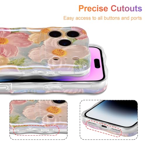 EYZUTAK Case for iPhone 17 Pro Max, Colorful Retro Oil Painting Printed Flower Laser Glossy Pattern Cute Curly Wave Edge Exquisite Phone Cover Stylish Durable TPU Protective Case for Girl Women-Green by EYZUTAK - Image 5