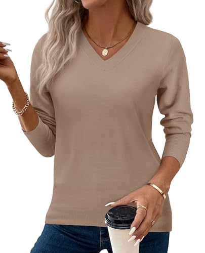 Image of Women's Spring Sweaters 2026 Casual Long Sleeve Pullover V Neck Lightweight Sweatshirts Cute Blouse Tops