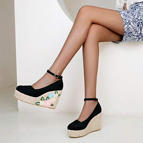 VOKLIN Women's Espadrilles Wedge Dress Pumps Suede Round Toe Ankle Strap Casual Platform High Heel Pump Shoes4